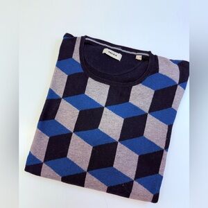 Mexx Men's Cube Pattern Crewneck Sweater in Blue and Gray